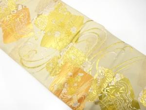 アンティーク　破れ色紙に流水・草花模様織り出し袋帯（材料）